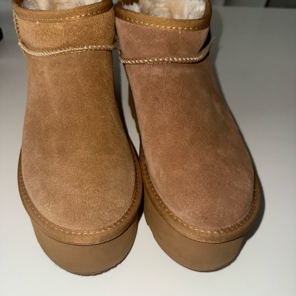 Tan Winter Suede Boots Slip-On